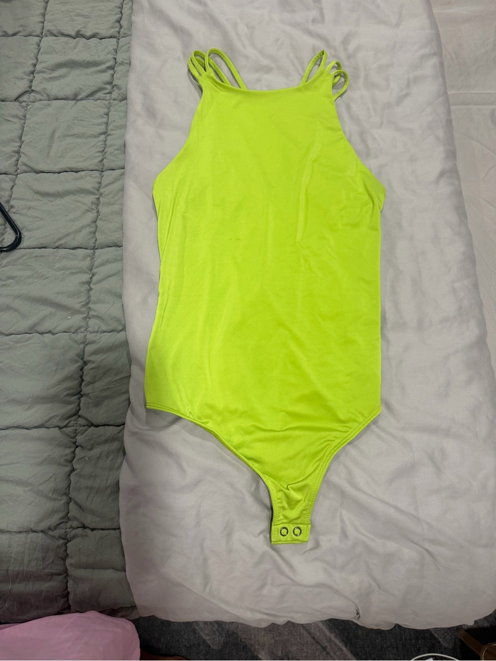 Express Neon Lime High-Neck One-Piece Bodysuit